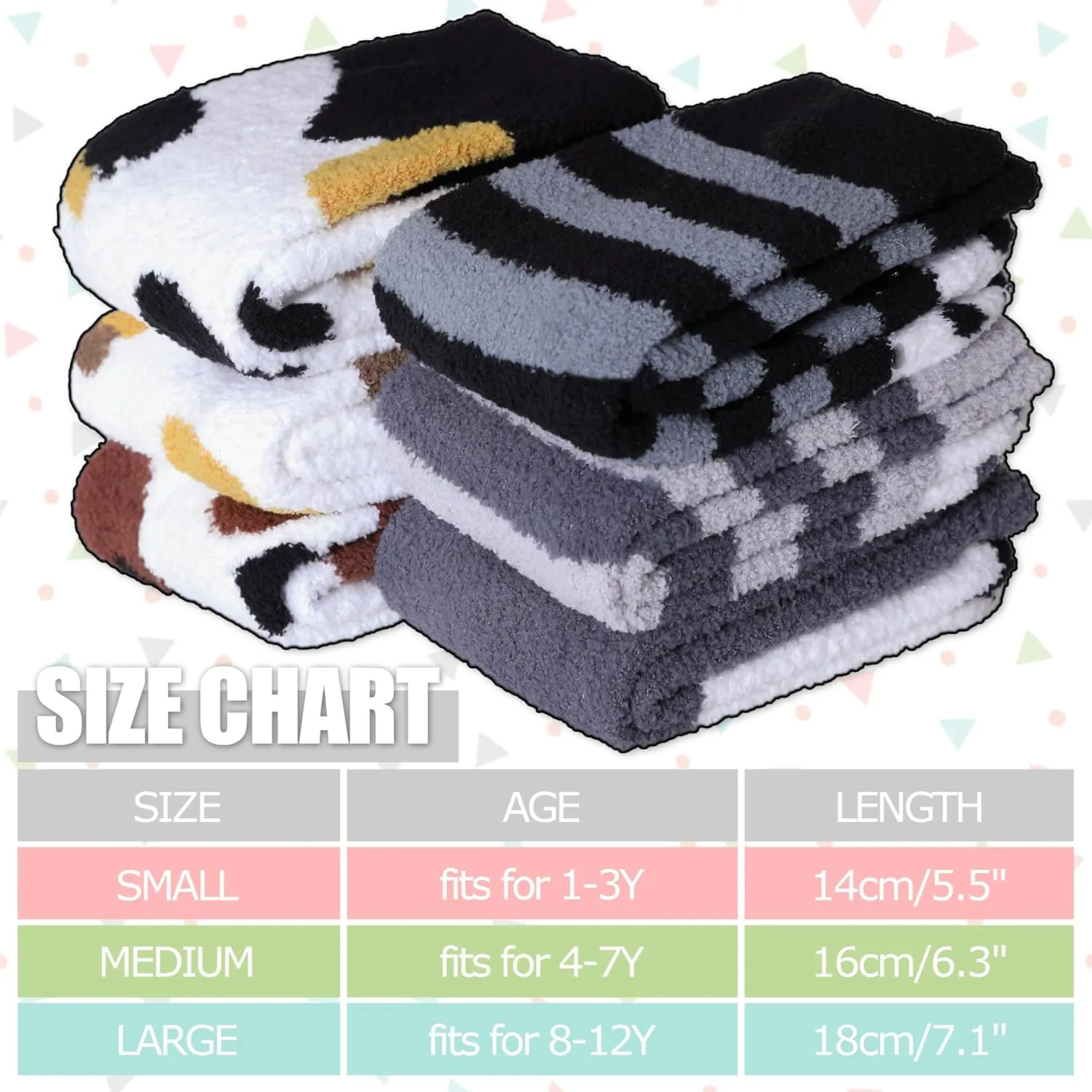 LINEMIN Kids Fuzzy Socks Boys Girls with Grips Non Slip Slipper Socks Cozy Fluffy Winter Warm Crew Socks 6 Pairs