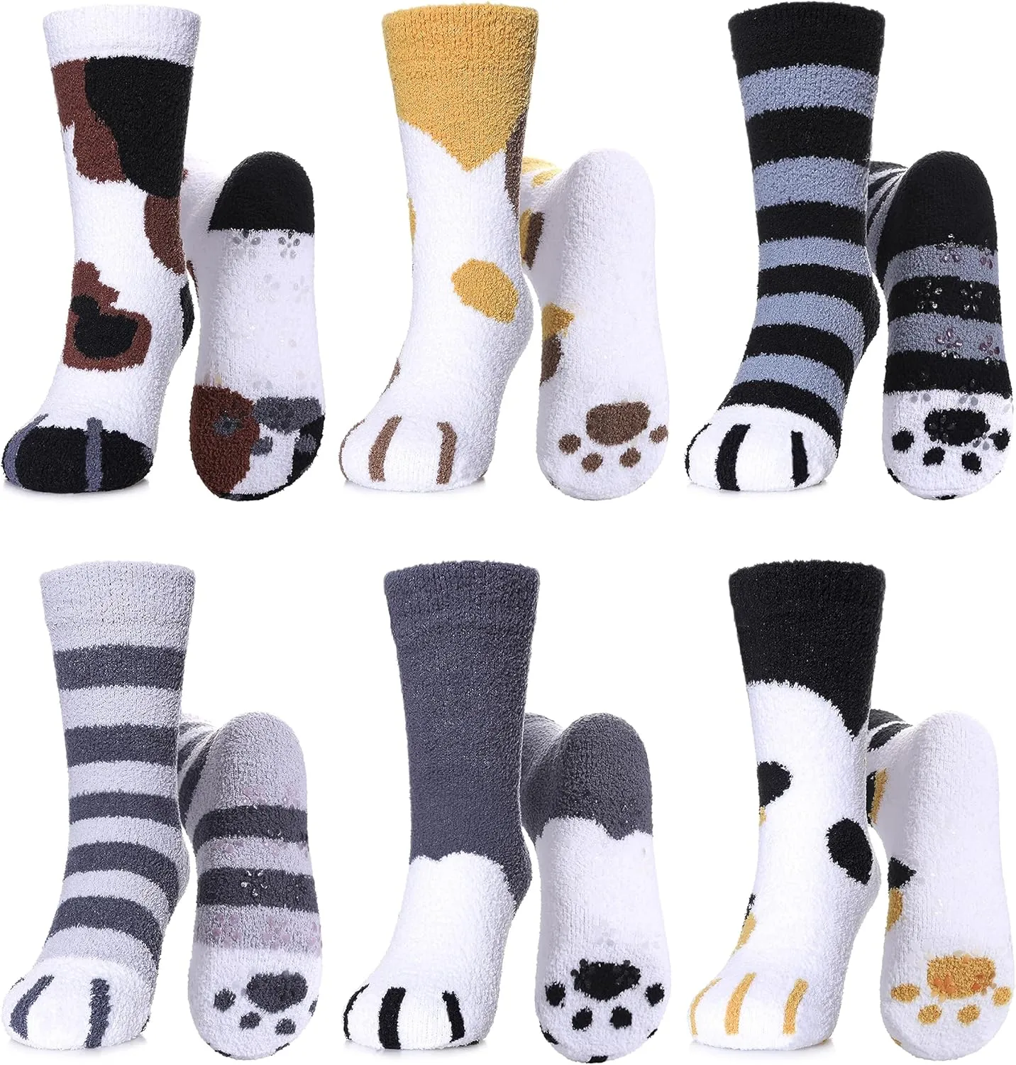 LINEMIN Kids Fuzzy Socks Boys Girls with Grips Non Slip Slipper Socks Cozy Fluffy Winter Warm Crew Socks 6 Pairs