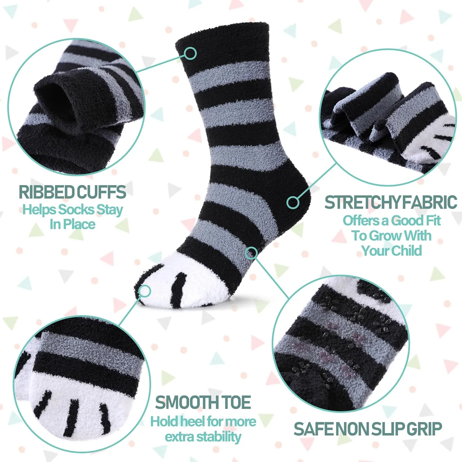 LINEMIN Kids Fuzzy Socks Boys Girls with Grips Non Slip Slipper Socks Cozy Fluffy Winter Warm Crew Socks 6 Pairs