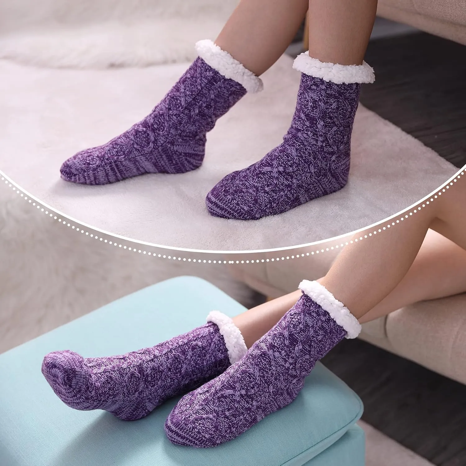 LINEMIN Womens Slipper Socks Winter Warm Fleece Lined Socks Cozy Soft Thick Fuzzy Non Slip Indoor Christmas Socks