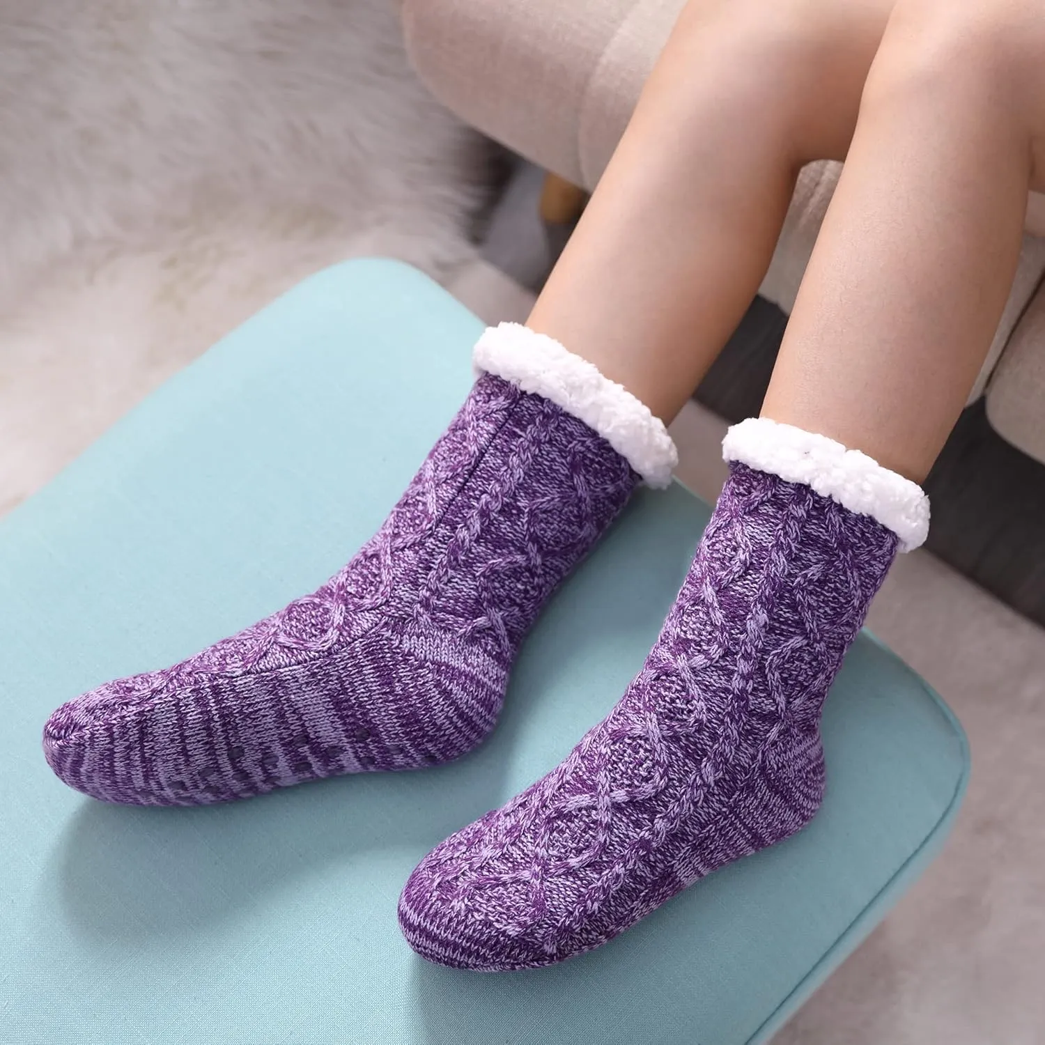 LINEMIN Womens Slipper Socks Winter Warm Fleece Lined Socks Cozy Soft Thick Fuzzy Non Slip Indoor Christmas Socks
