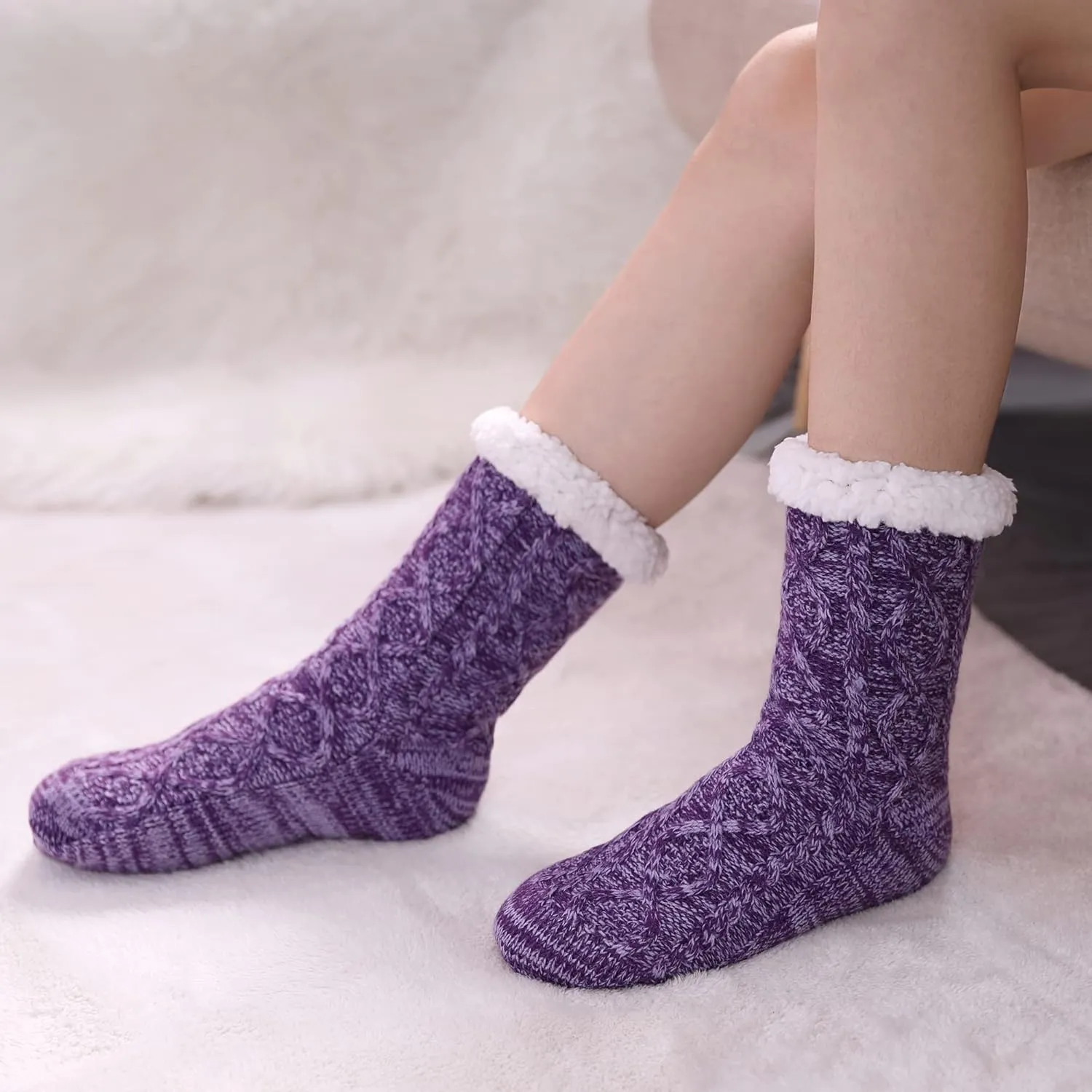 LINEMIN Womens Slipper Socks Winter Warm Fleece Lined Socks Cozy Soft Thick Fuzzy Non Slip Indoor Christmas Socks