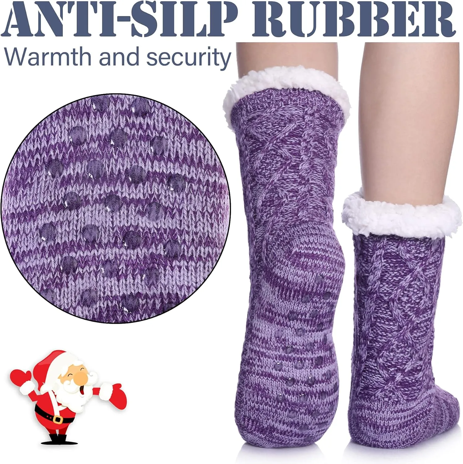 LINEMIN Womens Slipper Socks Winter Warm Fleece Lined Socks Cozy Soft Thick Fuzzy Non Slip Indoor Christmas Socks