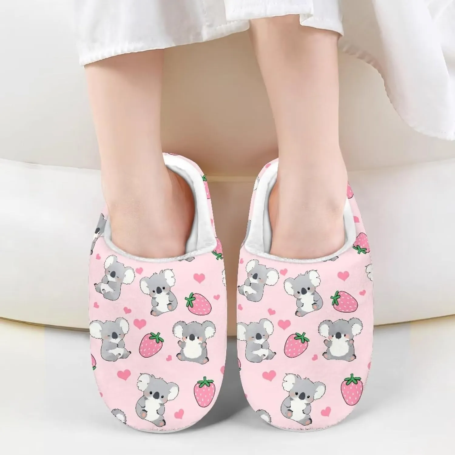 Little Girls Slippers Indoor Comfort Cute Pattern Size 9-15 White