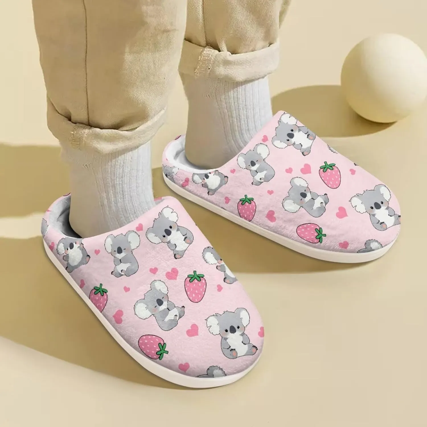 Little Girls Slippers Indoor Comfort Cute Pattern Size 9-15 White