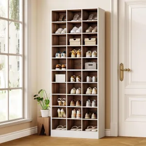 LITTLE TREE 70.9" Tall Shoe Rack, 10-Tier Freestanding Shelf, Max. Store 30 Pairs, Shoe Cabinet Organizer for Living Room, Entryway, Cloakroom, White   Brown