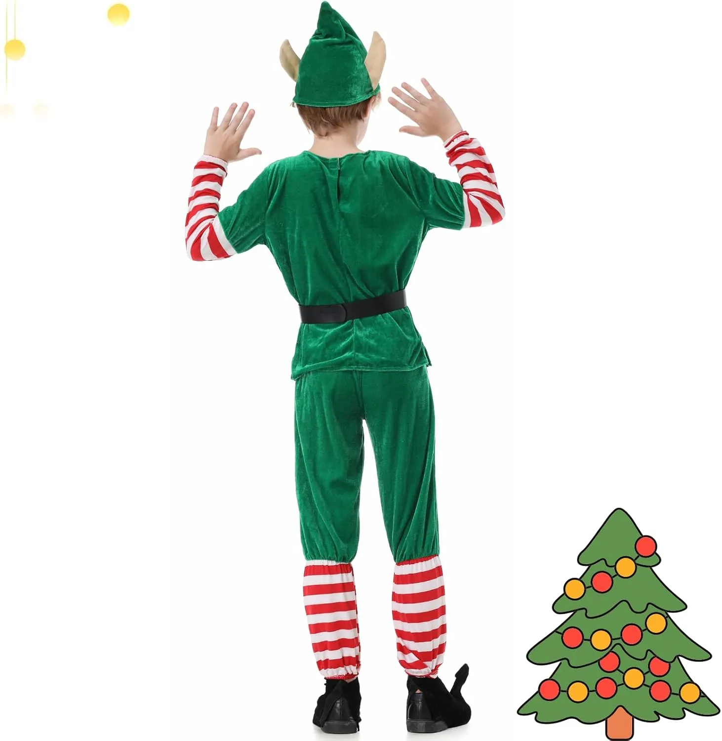 LMYOVE Elf Outfit for Kids, Girls Boys Santa's Helper Costume, Halloween Christmas Elf Outfits Deluxe 5 PCS Set
