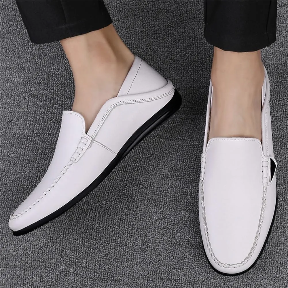 Loafers for Men Simple Moccasins Shoes Leather Flexible Flat Heel Wedding Slip On