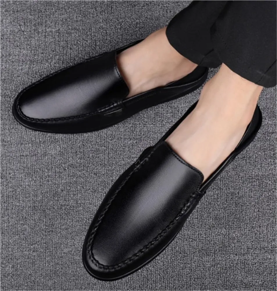 Loafers for Men Simple Moccasins Shoes Leather Flexible Flat Heel Wedding Slip On