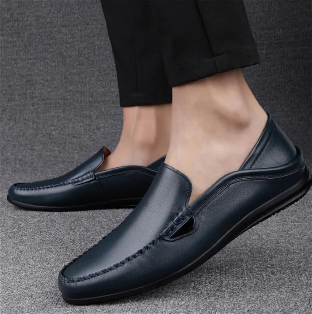 Loafers for Men Simple Moccasins Shoes Leather Flexible Flat Heel Wedding Slip On