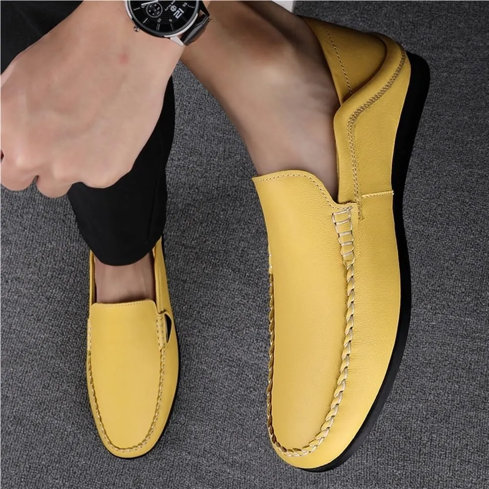 Loafers for Men Simple Moccasins Shoes Leather Flexible Flat Heel Wedding Slip On