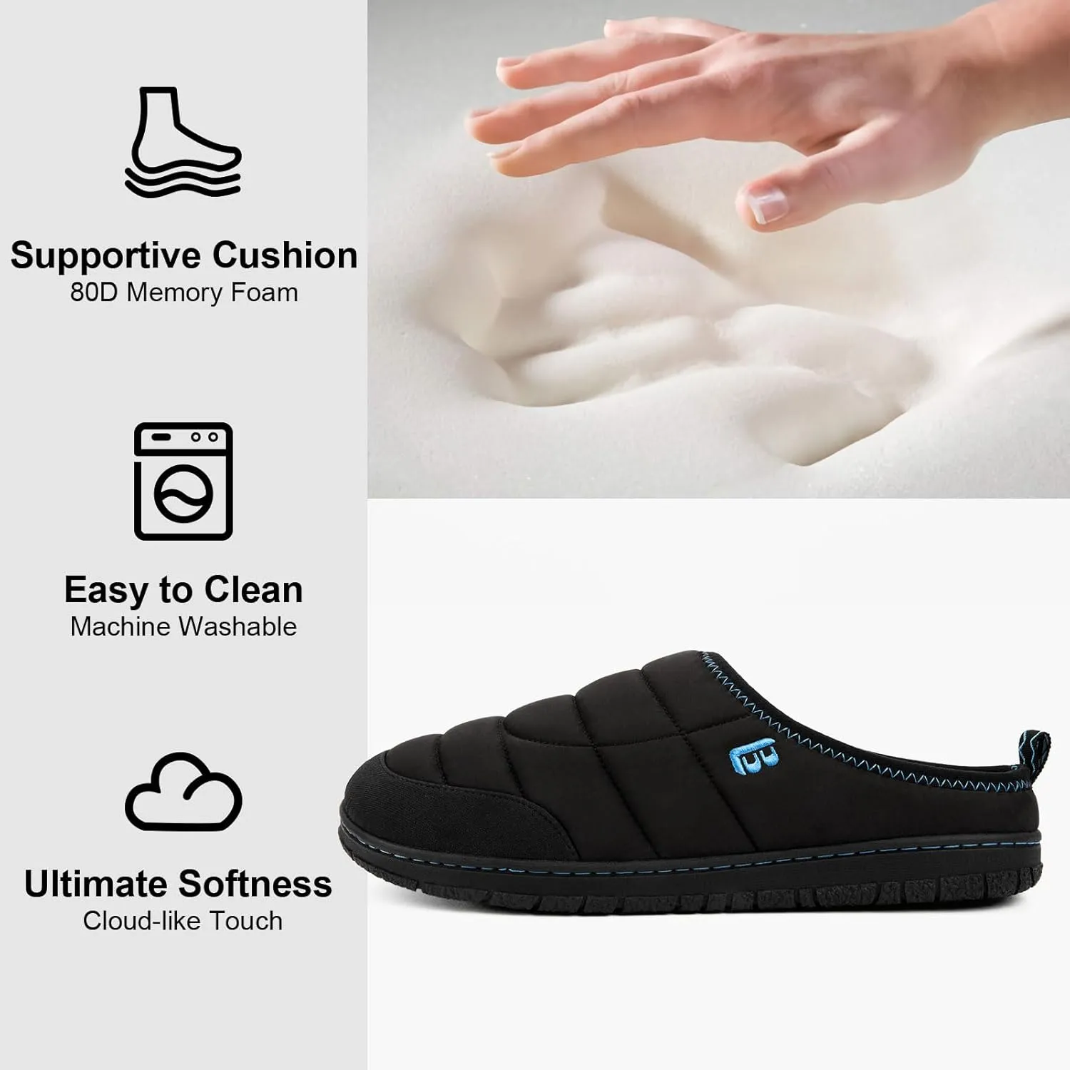 LongBay Mens Slip on Slippers Two-Tone Indoor Outdoor House Shoes Memory Foam Camping Garden Down Clogs