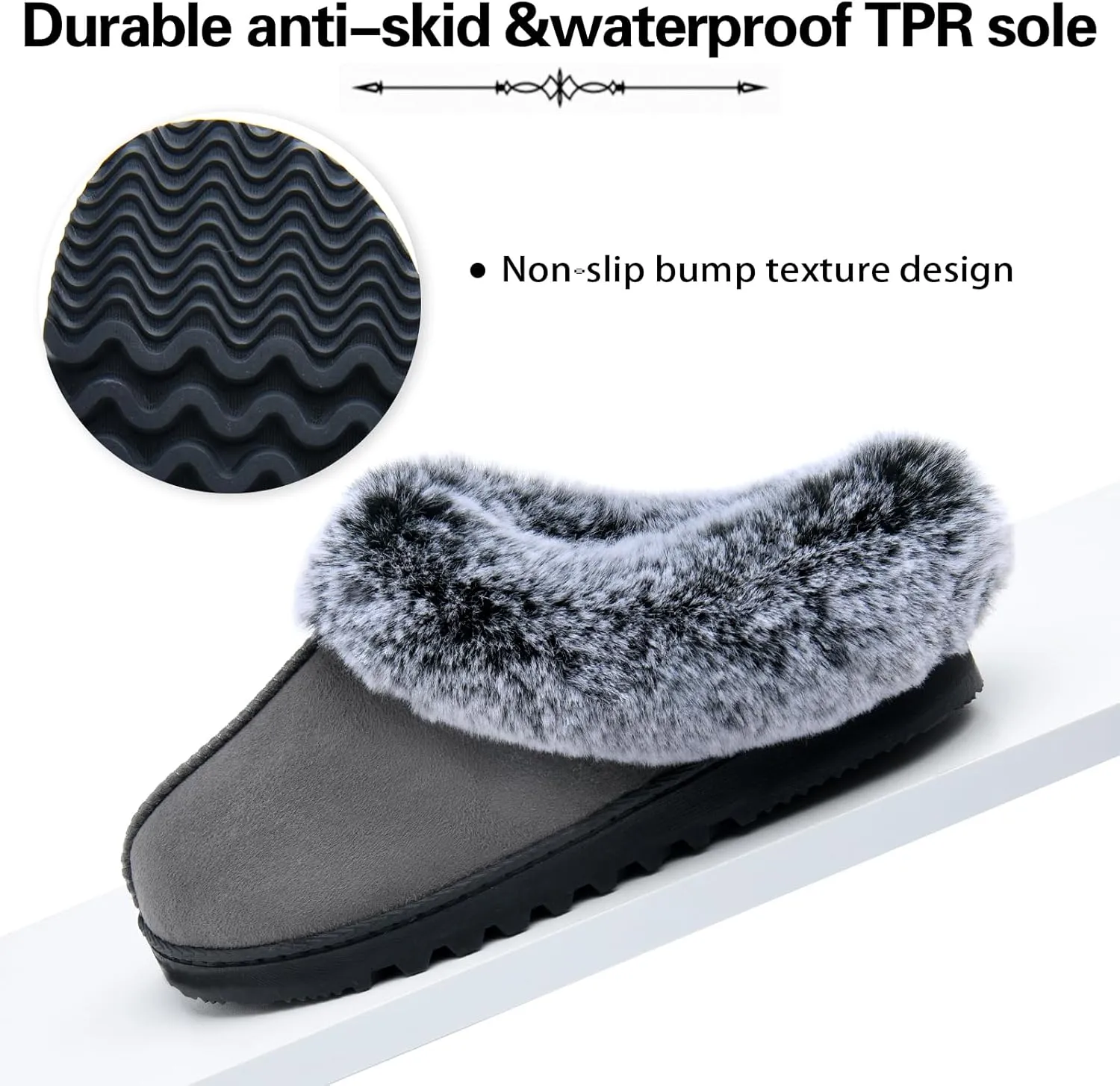 LORDFON Womens Slippers with Memory Foam,Winter House Slippers for Women with Warm Faux Fur Collar,Cozy Slip-on Bedroom Indoor Shoes