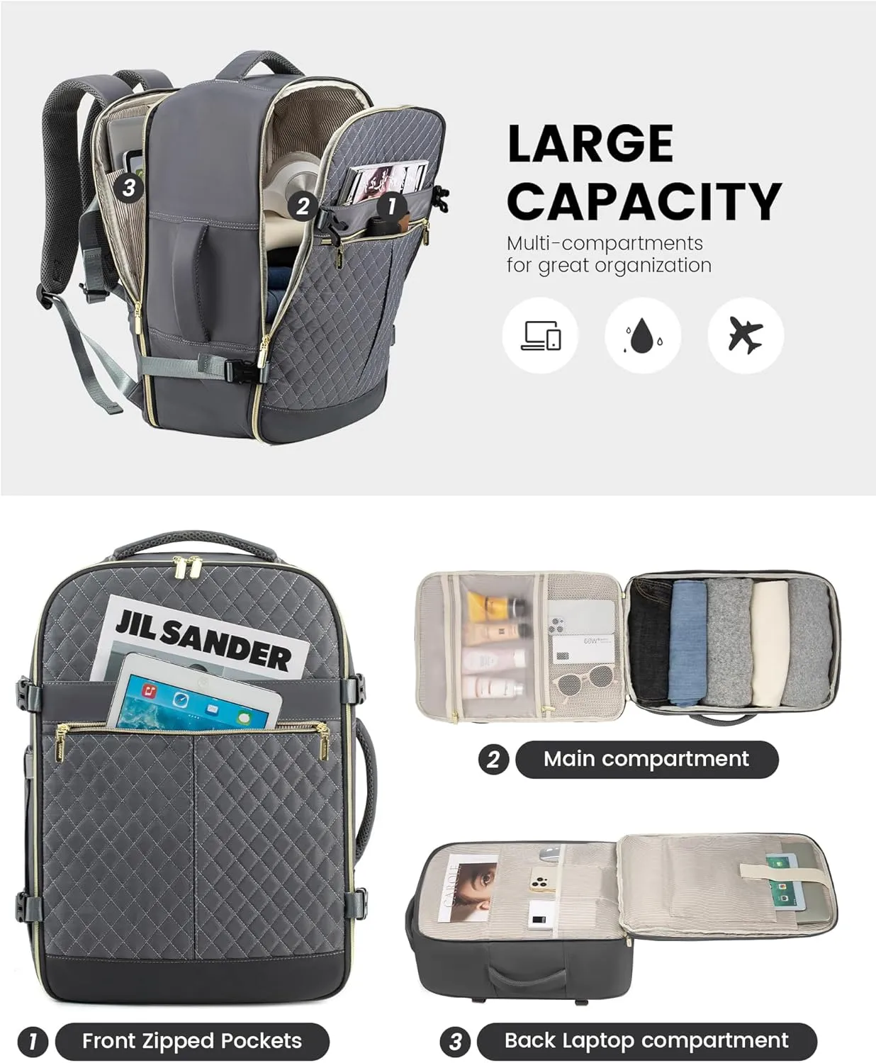 LOVEVOOK Carry On Travel Backpack for Women, 40L Personal Item Travel Bag Flight Approved, TSA Large Backpack for 17'' Laptop, Waterproof Weekender Business Hiking Bag with 3 Packing Cubes