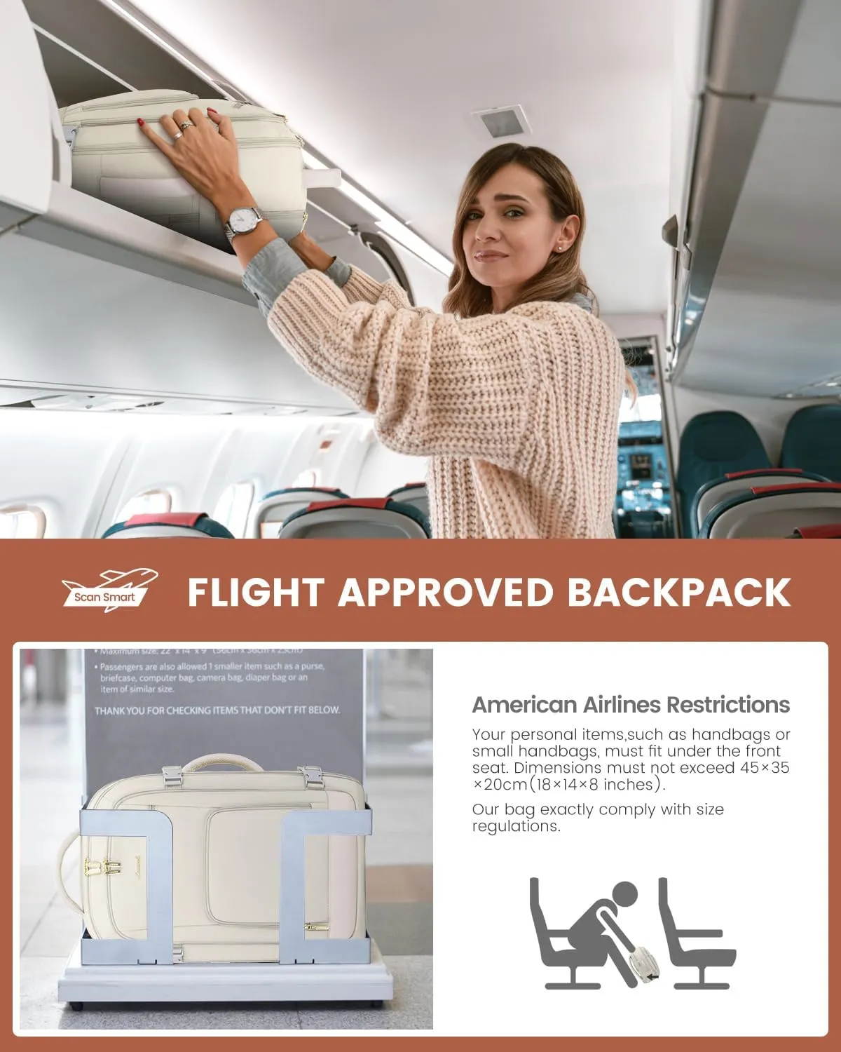 LOVEVOOK Travel Backpack For Women, 40L Carry On Backpack Flight Approved, TSA Personal Item Backpack Fits 17 Inch Laptop, Business Weekender Overnight Waterproof Daypack With 2 Packing Cubes, Beige