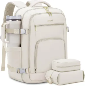 LOVEVOOK Travel Backpack For Women, 40L Carry On Backpack Flight Approved, TSA Personal Item Backpack Fits 17 Inch Laptop, Business Weekender Overnight Waterproof Daypack With 2 Packing Cubes, Beige