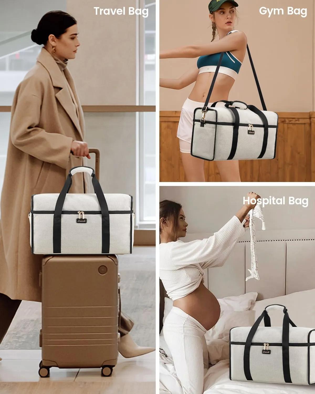 LOVEVOOK Travel Duffle Bag, Weekender Bags For Women, Carry On Duffel Bags For Airplanes, Overnight Bag With Toiletry Bag, Hospital Bag for Labor and Delivery, Yoga Gym Bag with Wet Pocket, 3Pcs Set