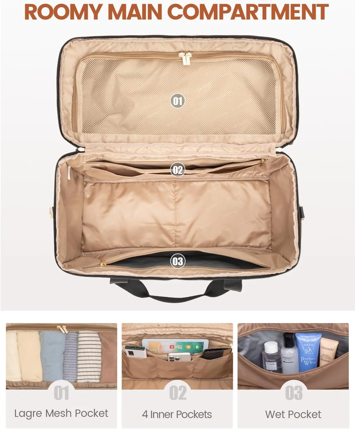 LOVEVOOK Travel Duffle Bag, Weekender Bags For Women, Carry On Duffel Bags For Airplanes, Overnight Bag With Toiletry Bag, Hospital Bag for Labor and Delivery, Yoga Gym Bag with Wet Pocket, 3Pcs Set
