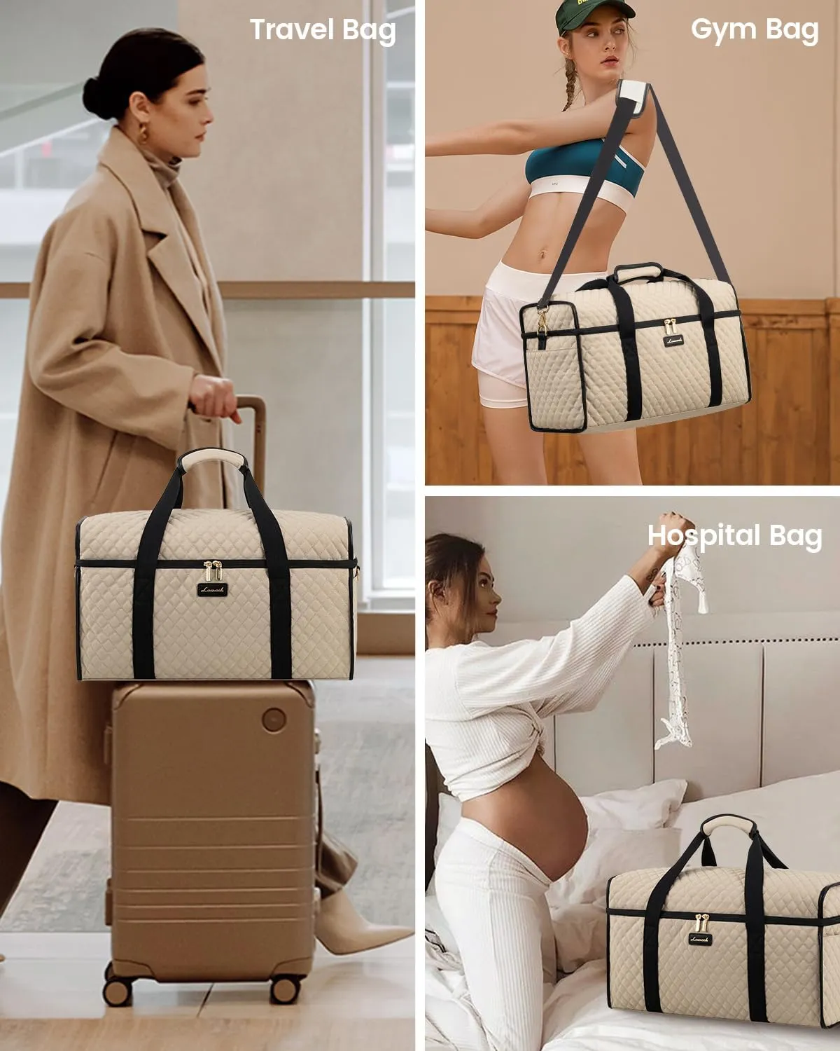 LOVEVOOK Travel Duffle Bag, Weekender Bags For Women, Carry On Duffel Bags For Airplanes, Overnight Bag With Toiletry Bag, Hospital Bag for Labor and Delivery, Yoga Gym Bag with Wet Pocket, 3Pcs Set