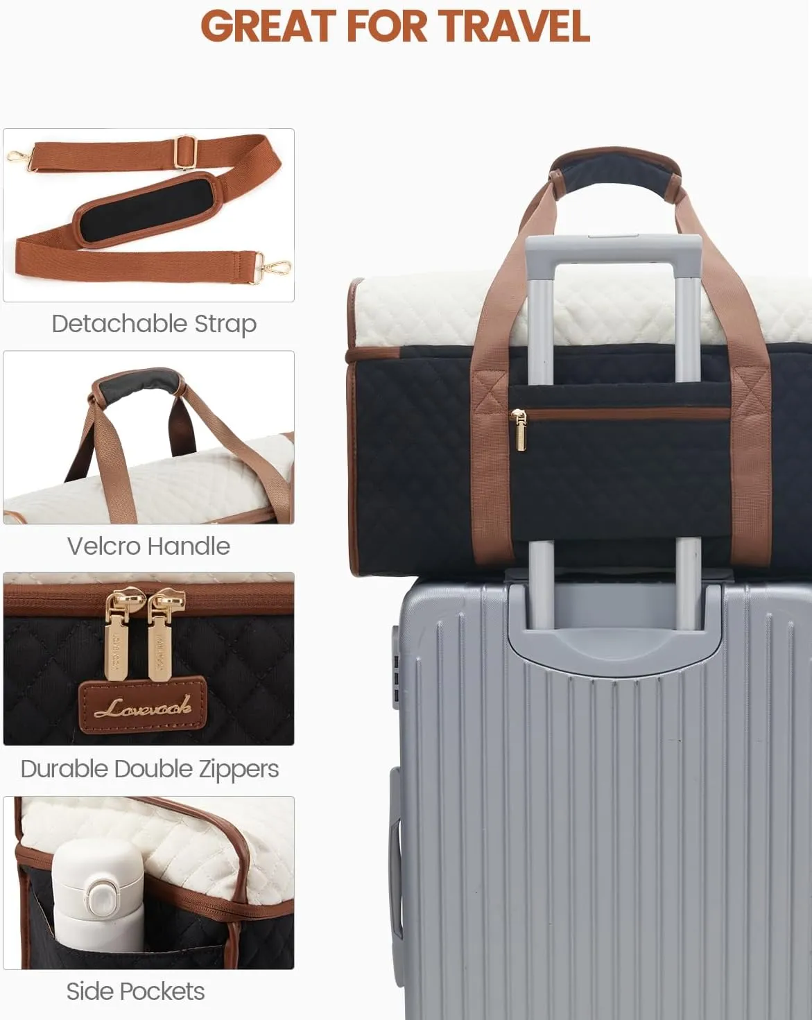 LOVEVOOK Travel Duffle Bag, Weekender Bags For Women, Carry On Duffel Bags For Airplanes, Overnight Bag With Toiletry Bag, Hospital Bag for Labor and Delivery, Yoga Gym Bag with Wet Pocket, 3Pcs Set
