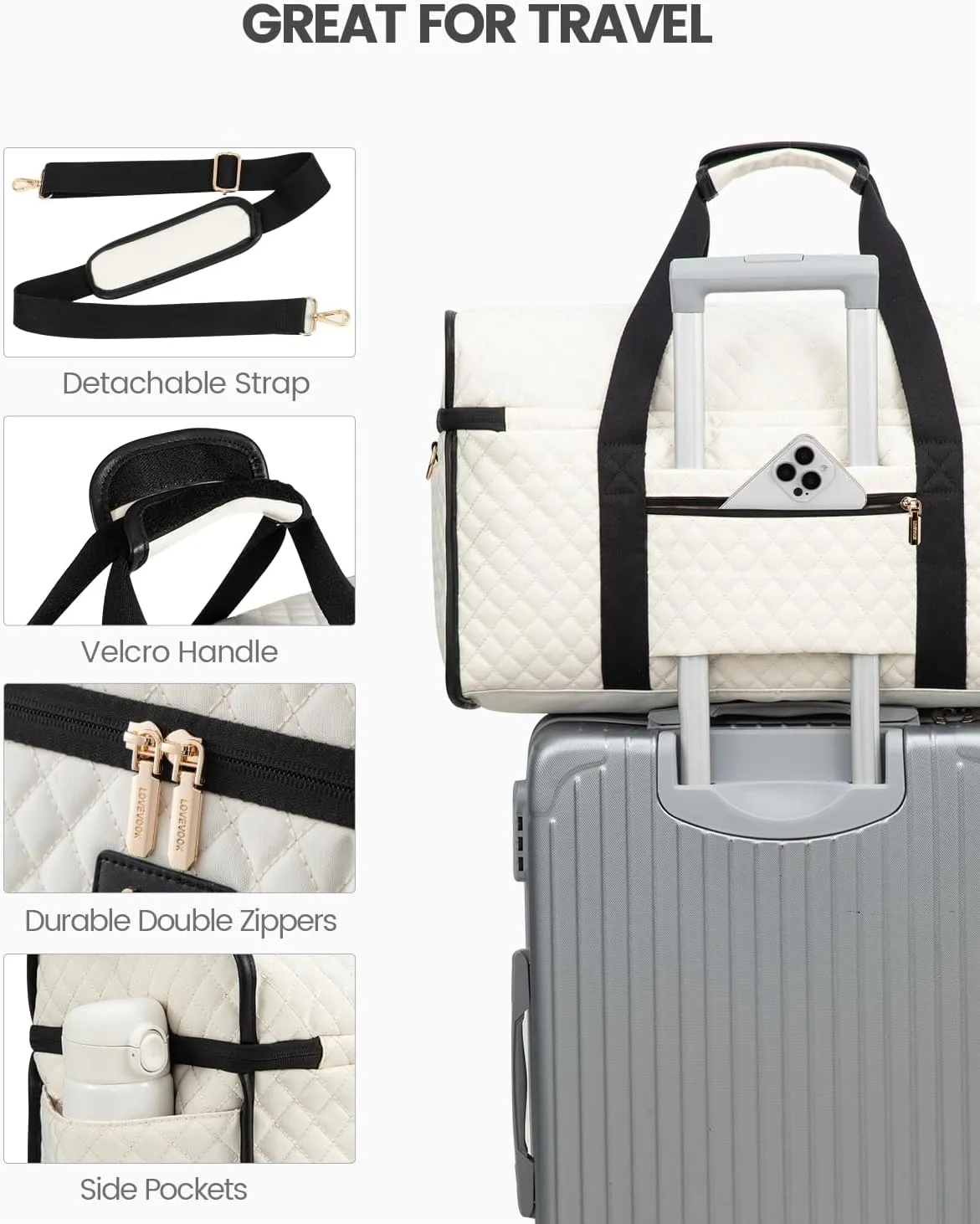 LOVEVOOK Travel Duffle Bag, Weekender Bags For Women, Carry On Duffel Bags For Airplanes, Overnight Bag With Toiletry Bag, Hospital Bag for Labor and Delivery, Yoga Gym Bag with Wet Pocket, 3Pcs Set