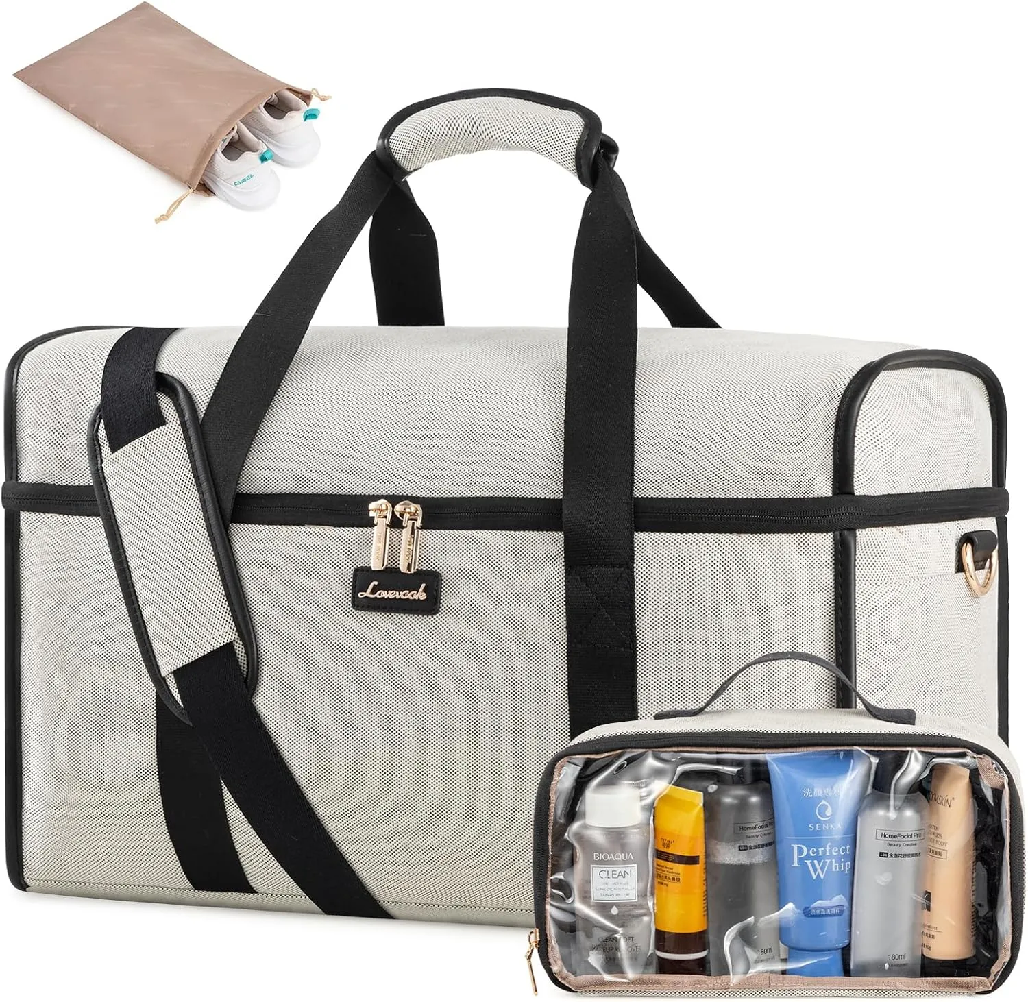 LOVEVOOK Travel Duffle Bag, Weekender Bags For Women, Carry On Duffel Bags For Airplanes, Overnight Bag With Toiletry Bag, Hospital Bag for Labor and Delivery, Yoga Gym Bag with Wet Pocket, 3Pcs Set