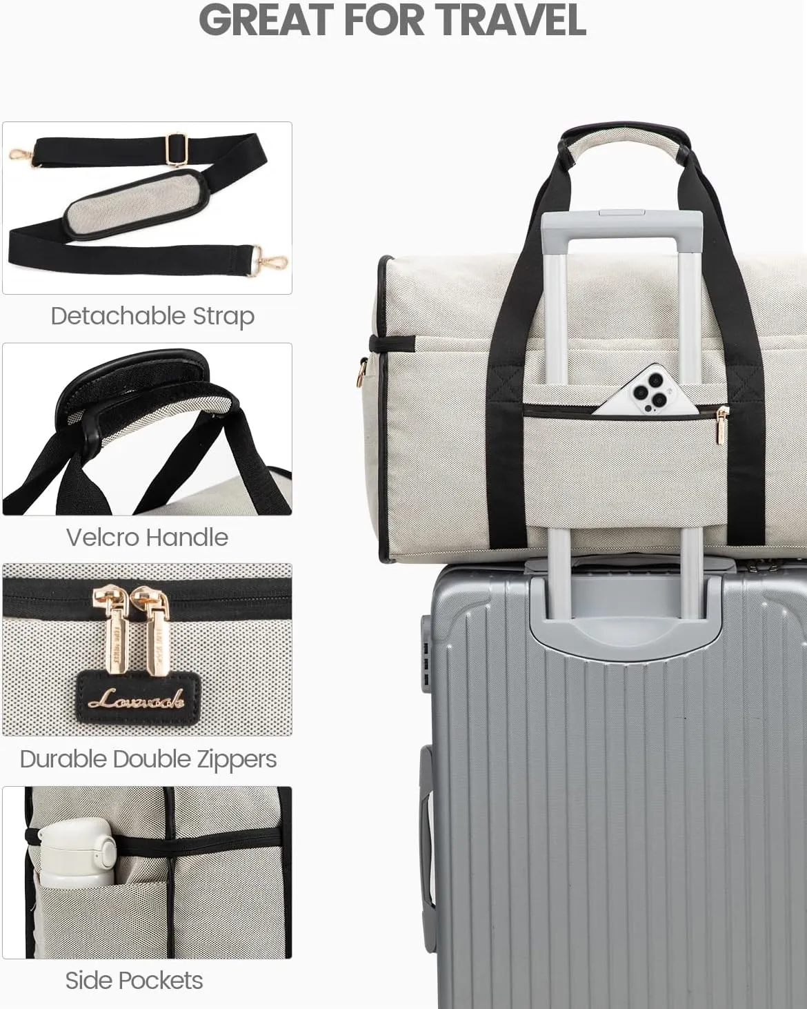 LOVEVOOK Travel Duffle Bag, Weekender Bags For Women, Carry On Duffel Bags For Airplanes, Overnight Bag With Toiletry Bag, Hospital Bag for Labor and Delivery, Yoga Gym Bag with Wet Pocket, 3Pcs Set