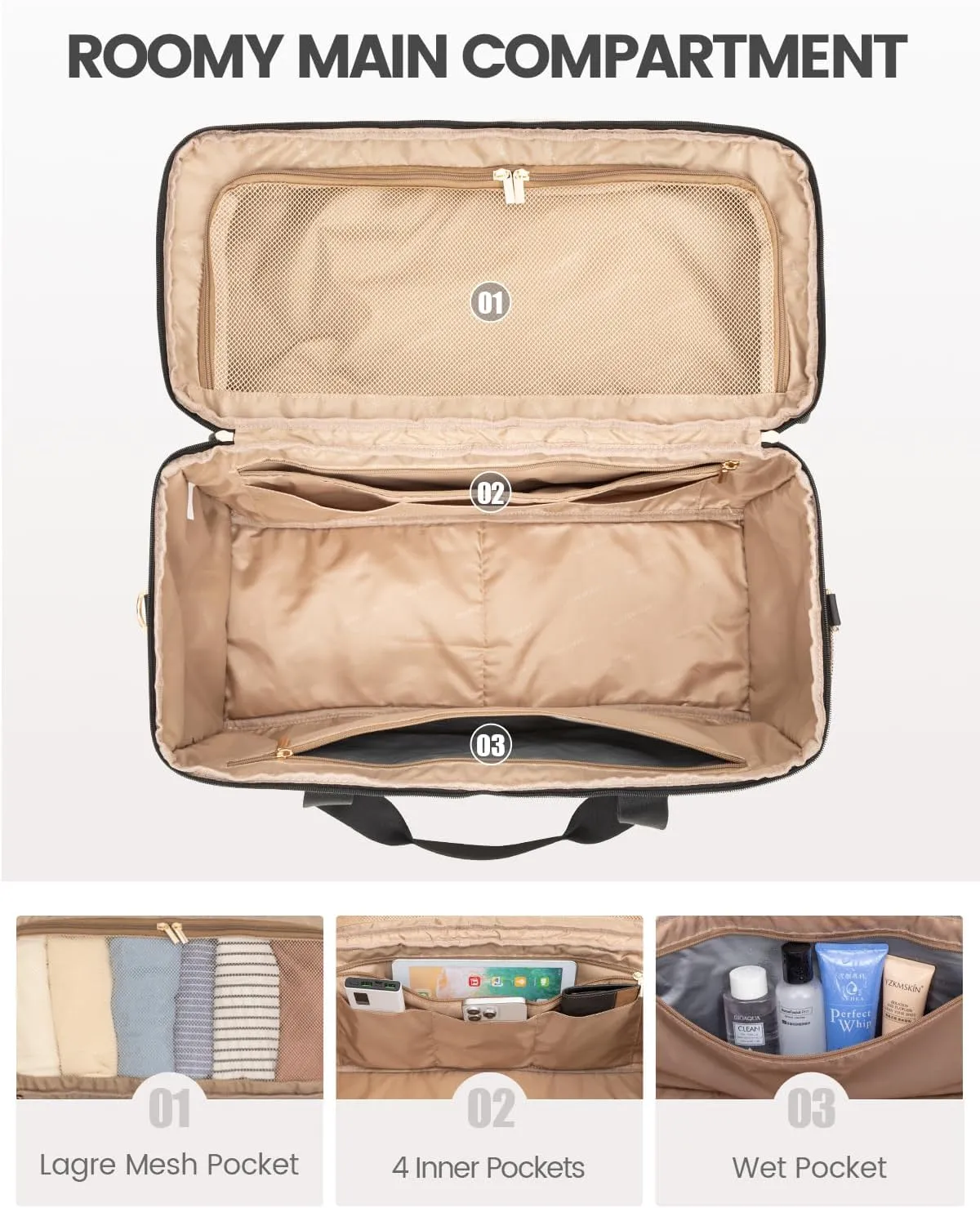 LOVEVOOK Travel Duffle Bag, Weekender Bags For Women, Carry On Duffel Bags For Airplanes, Overnight Bag With Toiletry Bag, Hospital Bag for Labor and Delivery, Yoga Gym Bag with Wet Pocket, 3Pcs Set