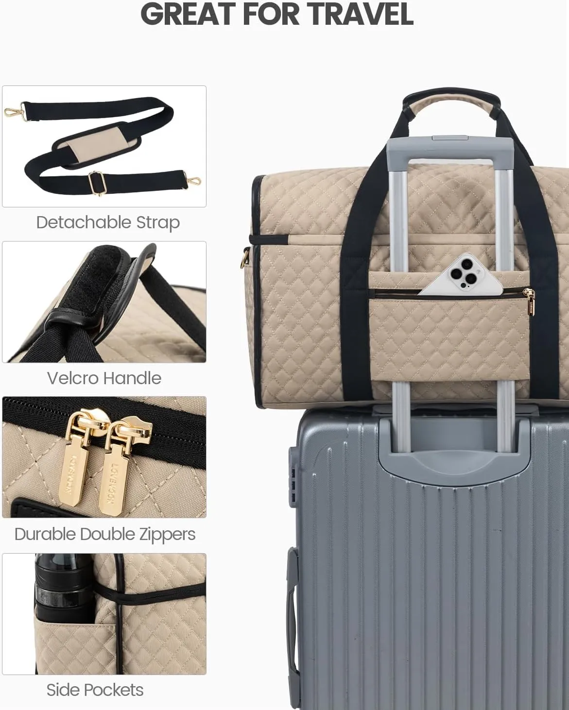 LOVEVOOK Travel Duffle Bag, Weekender Bags For Women, Carry On Duffel Bags For Airplanes, Overnight Bag With Toiletry Bag, Hospital Bag for Labor and Delivery, Yoga Gym Bag with Wet Pocket, 3Pcs Set