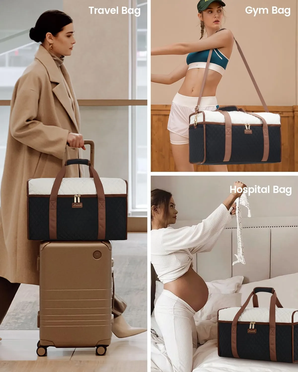 LOVEVOOK Travel Duffle Bag, Weekender Bags For Women, Carry On Duffel Bags For Airplanes, Overnight Bag With Toiletry Bag, Hospital Bag for Labor and Delivery, Yoga Gym Bag with Wet Pocket, 3Pcs Set