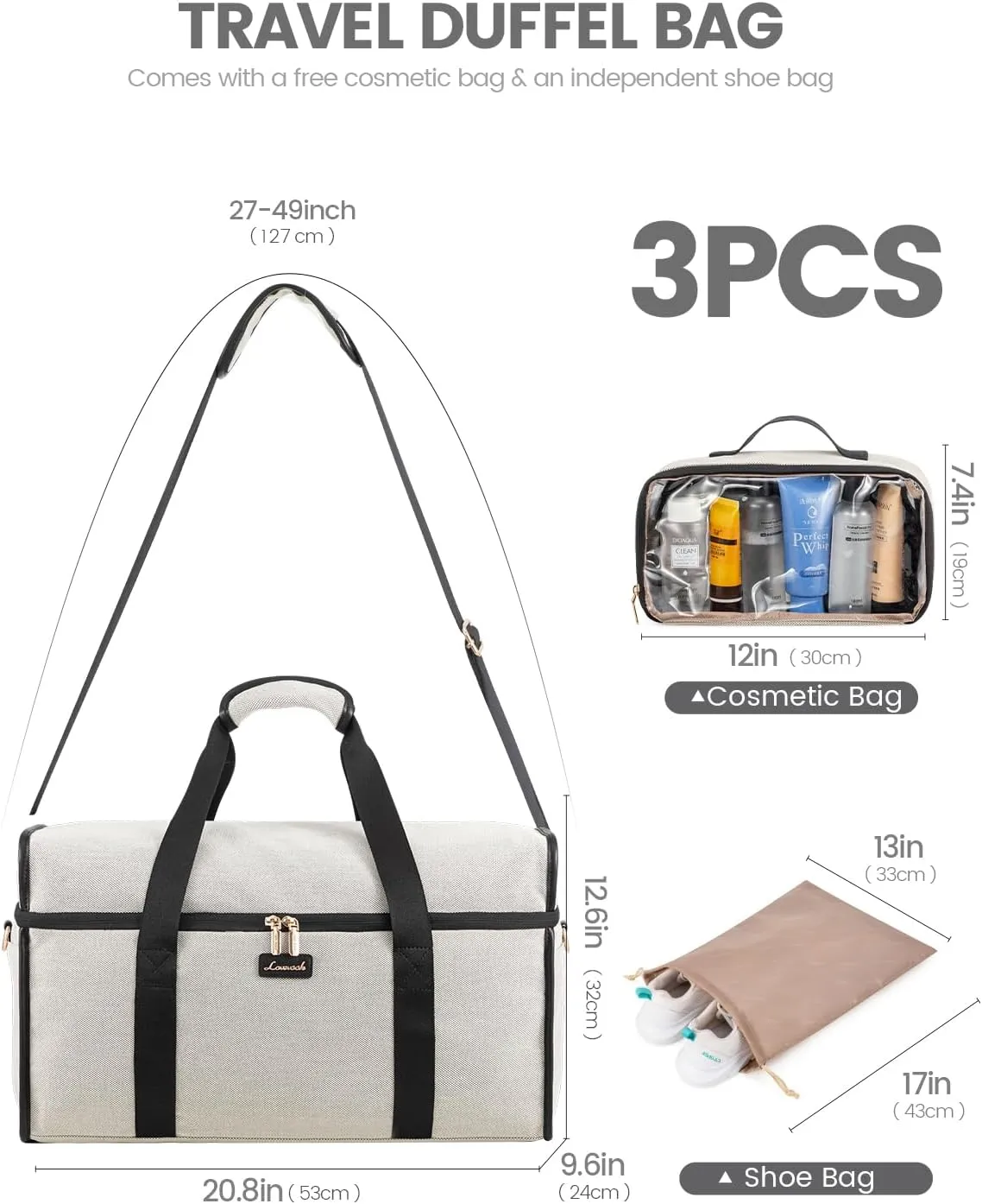 LOVEVOOK Travel Duffle Bag, Weekender Bags For Women, Carry On Duffel Bags For Airplanes, Overnight Bag With Toiletry Bag, Hospital Bag for Labor and Delivery, Yoga Gym Bag with Wet Pocket, 3Pcs Set