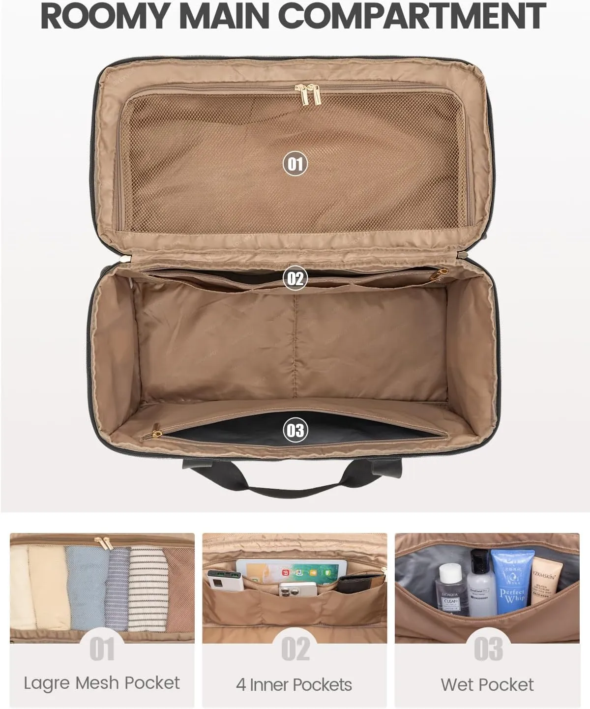 LOVEVOOK Travel Duffle Bag, Weekender Bags For Women, Carry On Duffel Bags For Airplanes, Overnight Bag With Toiletry Bag, Hospital Bag for Labor and Delivery, Yoga Gym Bag with Wet Pocket, 3Pcs Set
