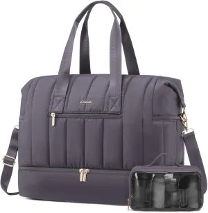 LOVEVOOK Travel Duffle Bag,Puffer Weekender Bags For Women with Shoe Compartment,42L Carry On Duffel Bags For Airplanes,Hospital Bag for Labor and Delivery,Overnight Bag With Toiletry Bag,2Pcs Set