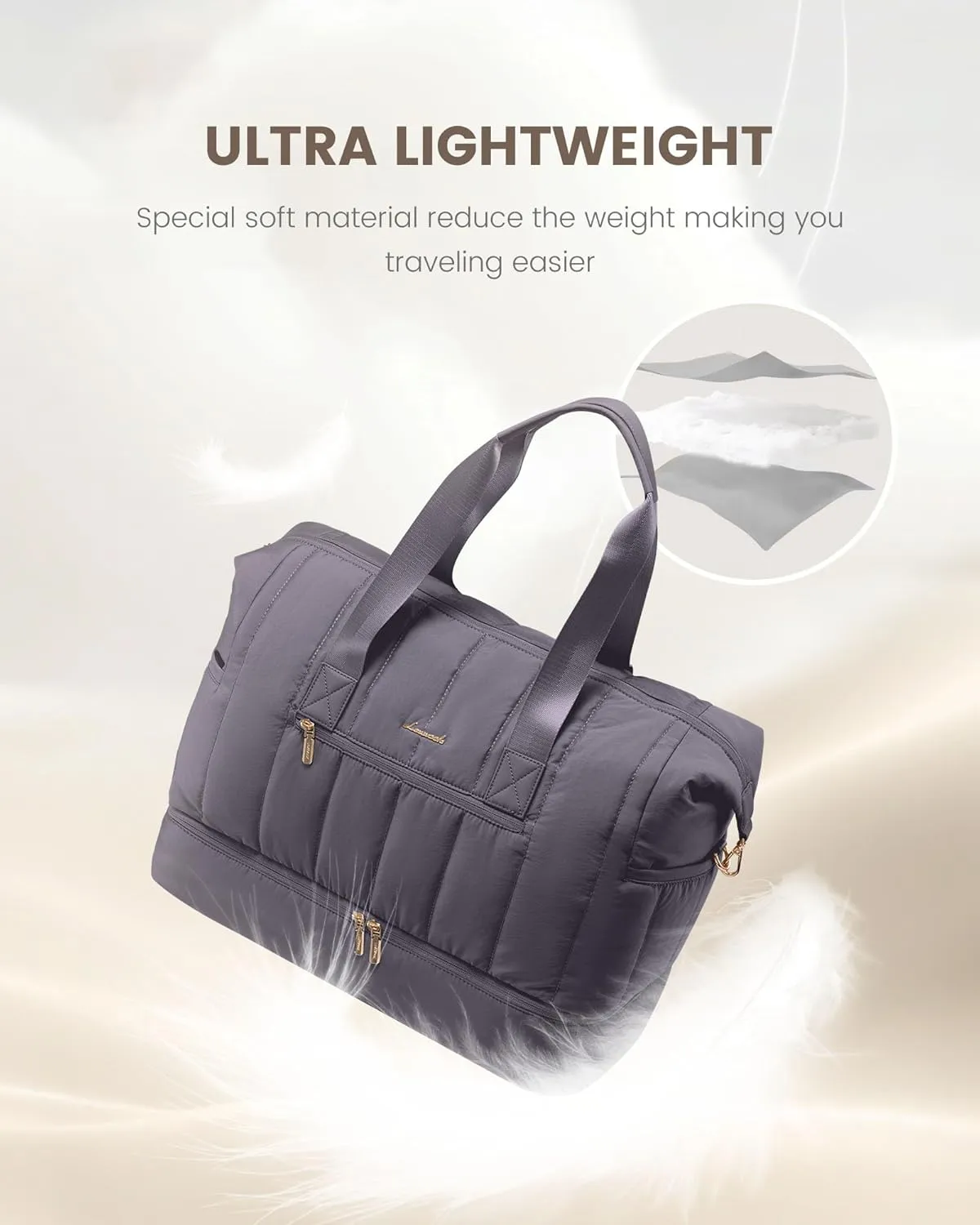 LOVEVOOK Travel Duffle Bag,Puffer Weekender Bags For Women with Shoe Compartment,42L Carry On Duffel Bags For Airplanes,Hospital Bag for Labor and Delivery,Overnight Bag With Toiletry Bag,2Pcs Set