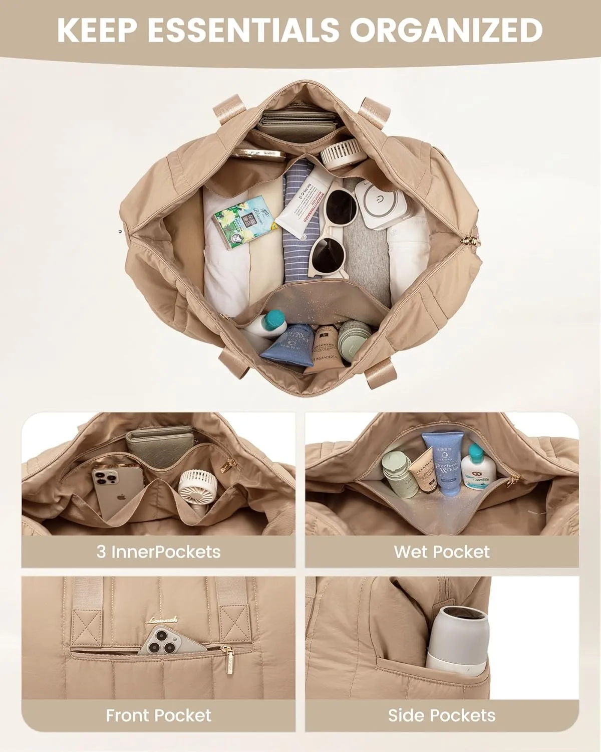 LOVEVOOK Travel Duffle Bag,Puffer Weekender Bags For Women with Shoe Compartment,70L Carry On Duffel Bags For Airplanes,Hospital Bag for Labor and Delivery,Overnight Bag With Toiletry Bag,2Pcs Set