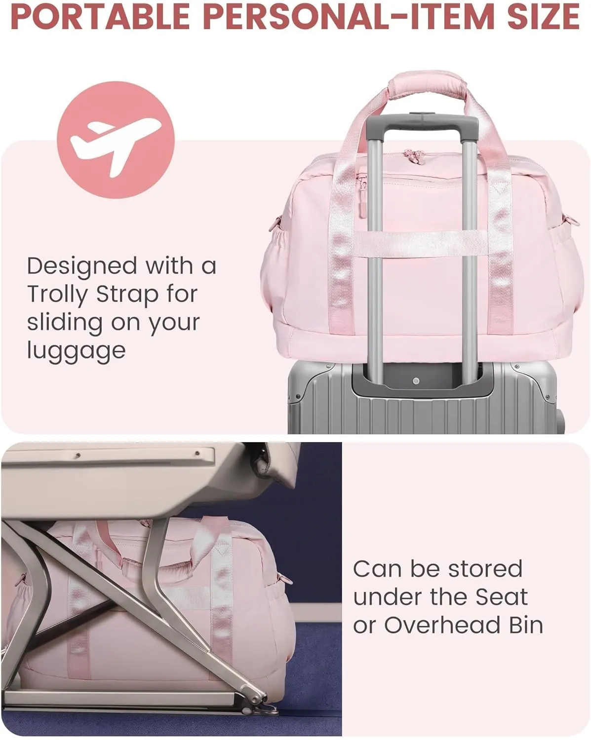 LOVEVOOK Weekender Bags for Women, Gym Bag with Shoe Compartment, Travel Duffel Bag with Toiletry Bag, Carry On Personal Item Bag, Workout Dance-Pink