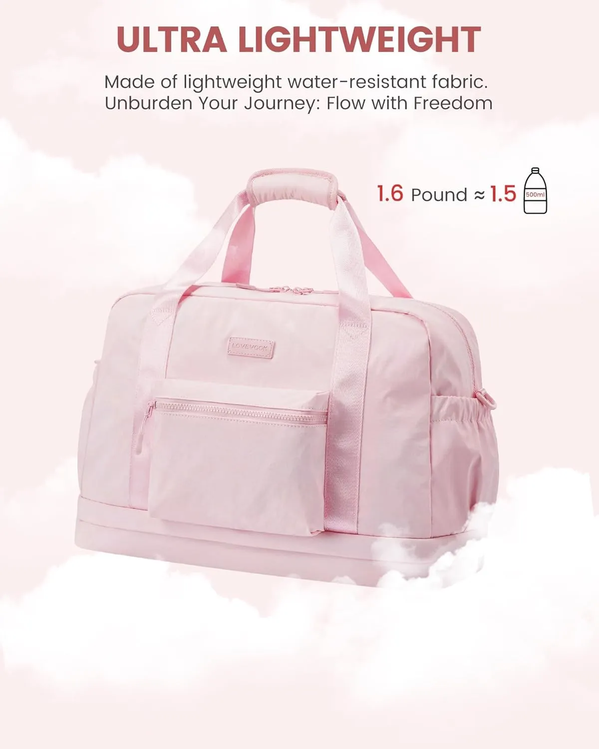 LOVEVOOK Weekender Bags for Women, Gym Bag with Shoe Compartment, Travel Duffel Bag with Toiletry Bag, Carry On Personal Item Bag, Workout Dance-Pink
