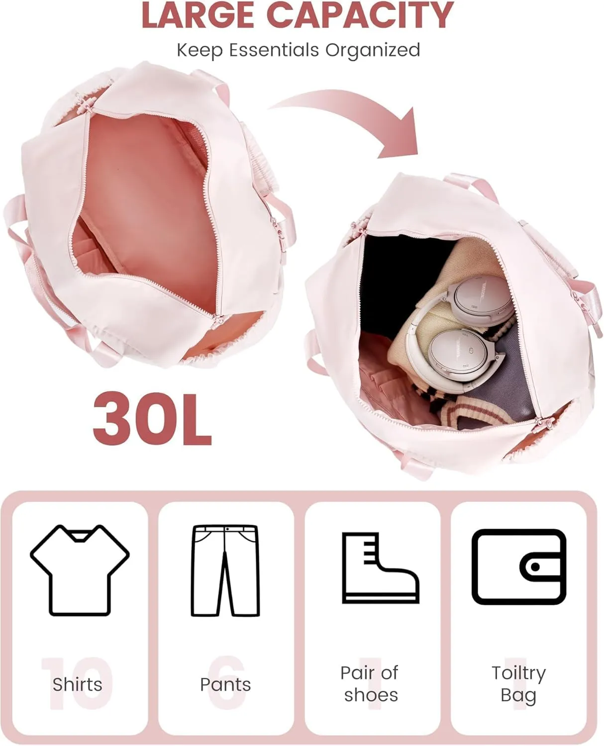 LOVEVOOK Weekender Bags for Women, Gym Bag with Shoe Compartment, Travel Duffel Bag with Toiletry Bag, Carry On Personal Item Bag, Workout Dance-Pink