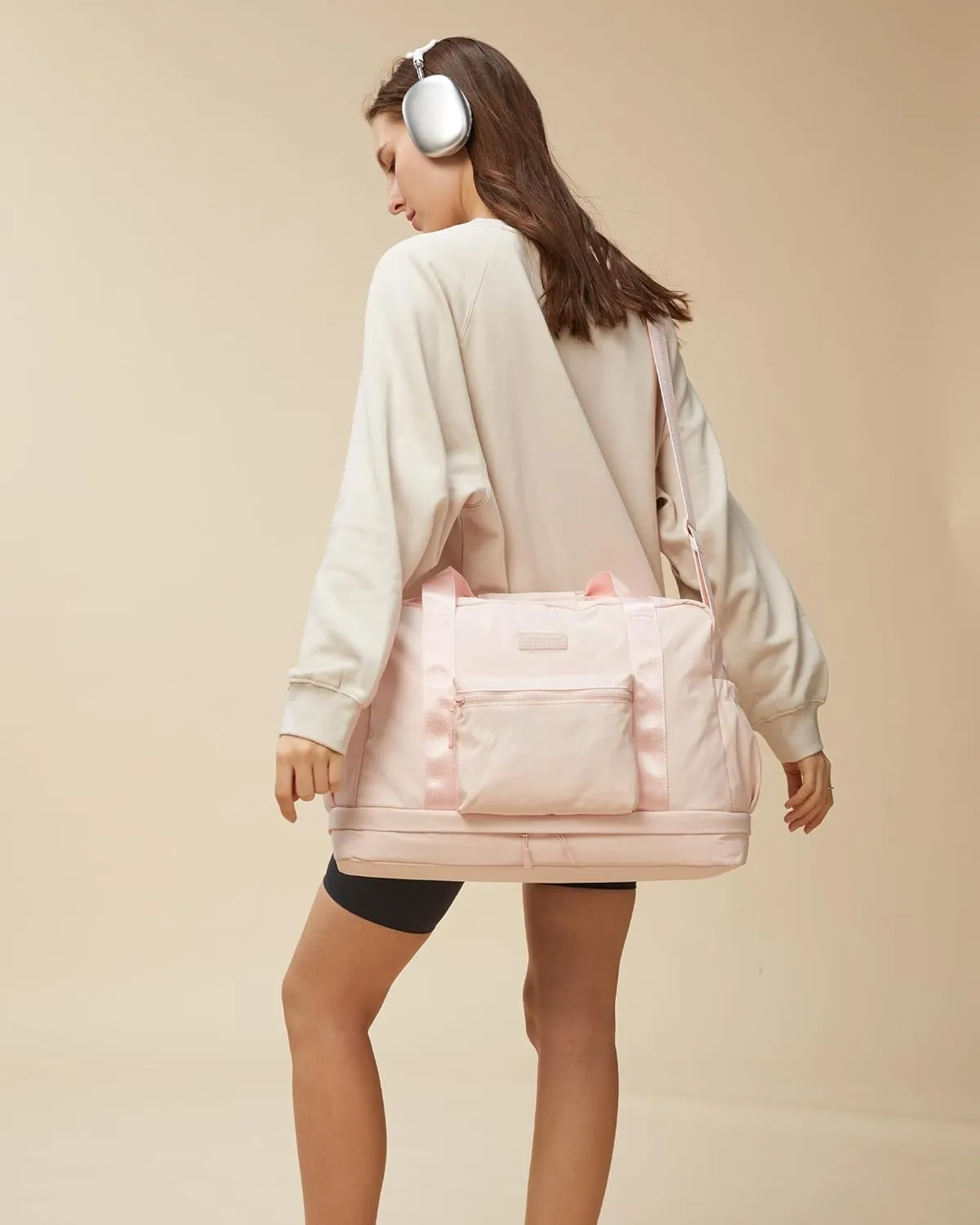 LOVEVOOK Weekender Bags for Women, Gym Bag with Shoe Compartment, Travel Duffel Bag with Toiletry Bag, Carry On Personal Item Bag, Workout Dance-Pink