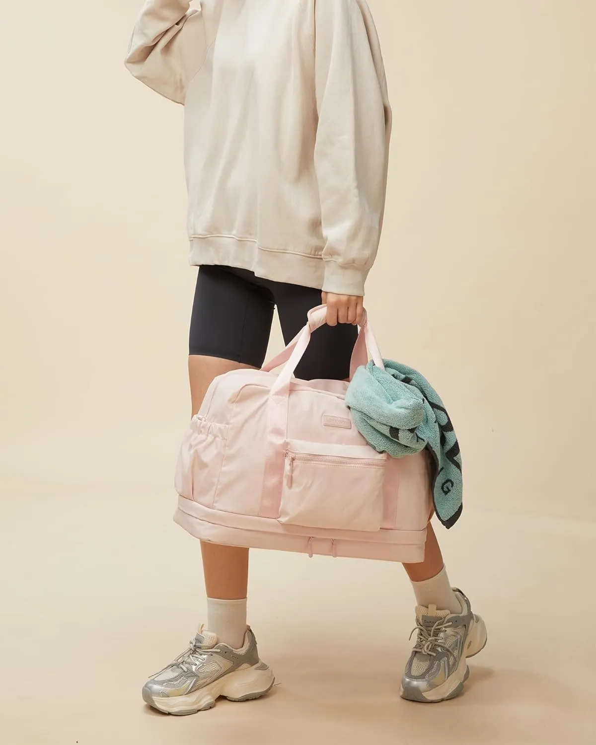 LOVEVOOK Weekender Bags for Women, Gym Bag with Shoe Compartment, Travel Duffel Bag with Toiletry Bag, Carry On Personal Item Bag, Workout Dance-Pink