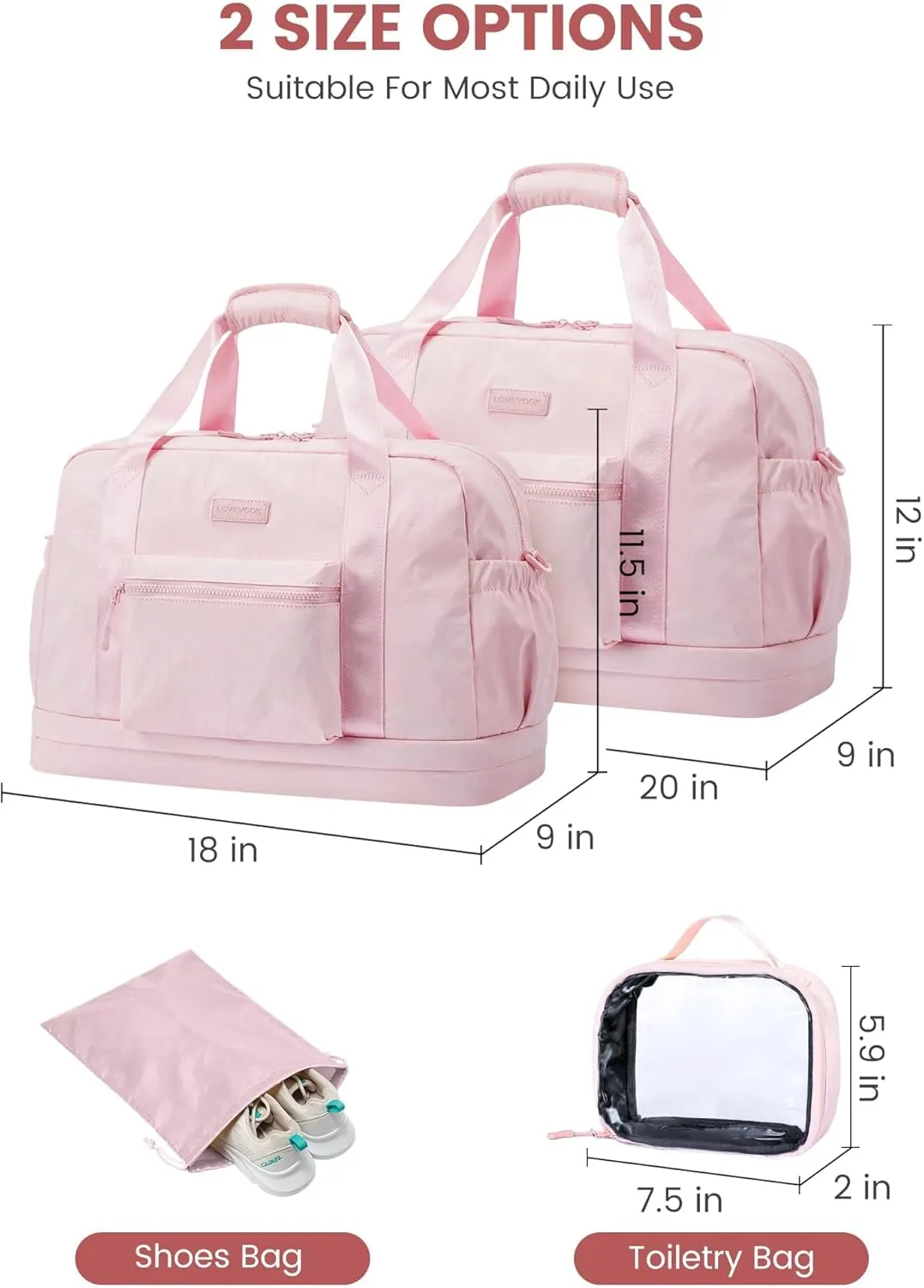 LOVEVOOK Weekender Bags for Women, Gym Bag with Shoe Compartment, Travel Duffel Bag with Toiletry Bag, Carry On Personal Item Bag, Workout Dance-Pink