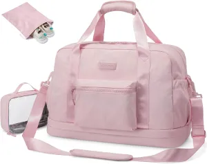 LOVEVOOK Weekender Bags for Women, Gym Bag with Shoe Compartment, Travel Duffel Bag with Toiletry Bag, Carry On Personal Item Bag, Workout Dance-Pink