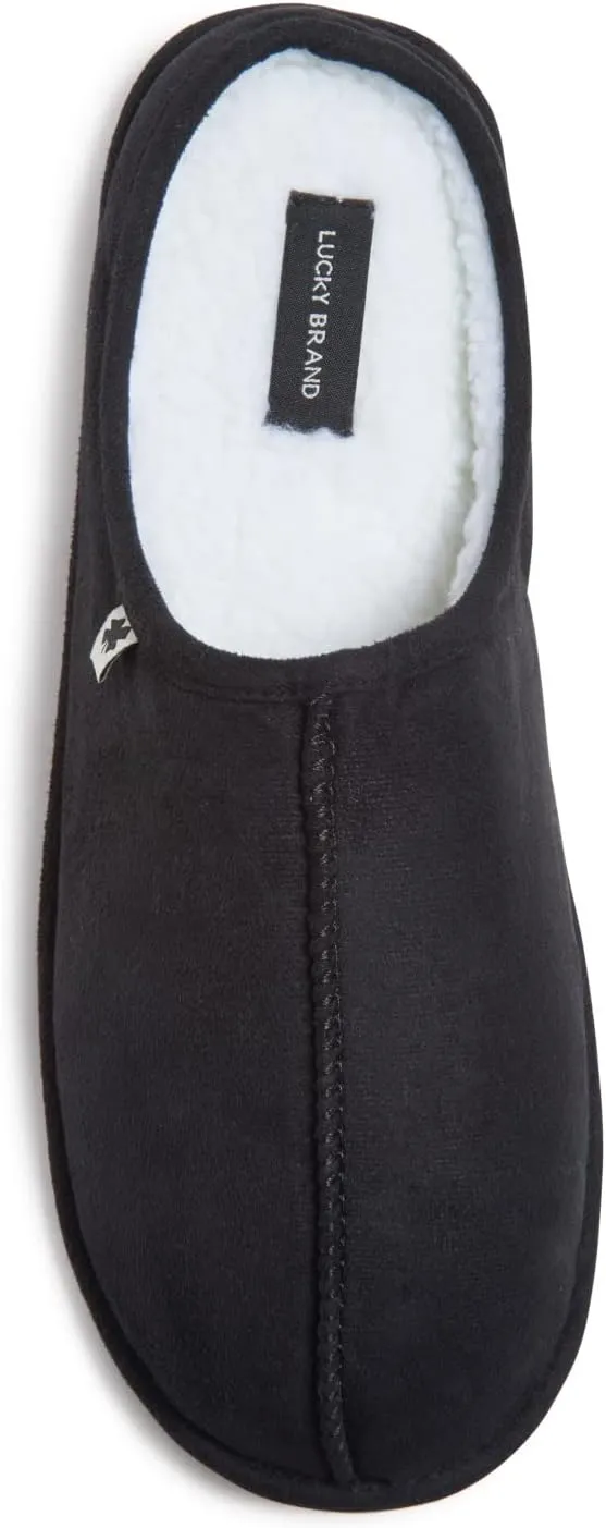 Lucky Brand Mens Microsuede Memory Foam Sherpa Clog Slippers, Warm Fuzzy Bedroom Slipper, Comfortable Indoor Outdoor House Shoes
