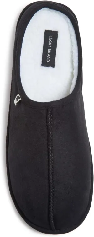 Lucky Brand Mens Microsuede Memory Foam Sherpa Clog Slippers, Warm Fuzzy Bedroom Slipper, Comfortable Indoor Outdoor House Shoes
