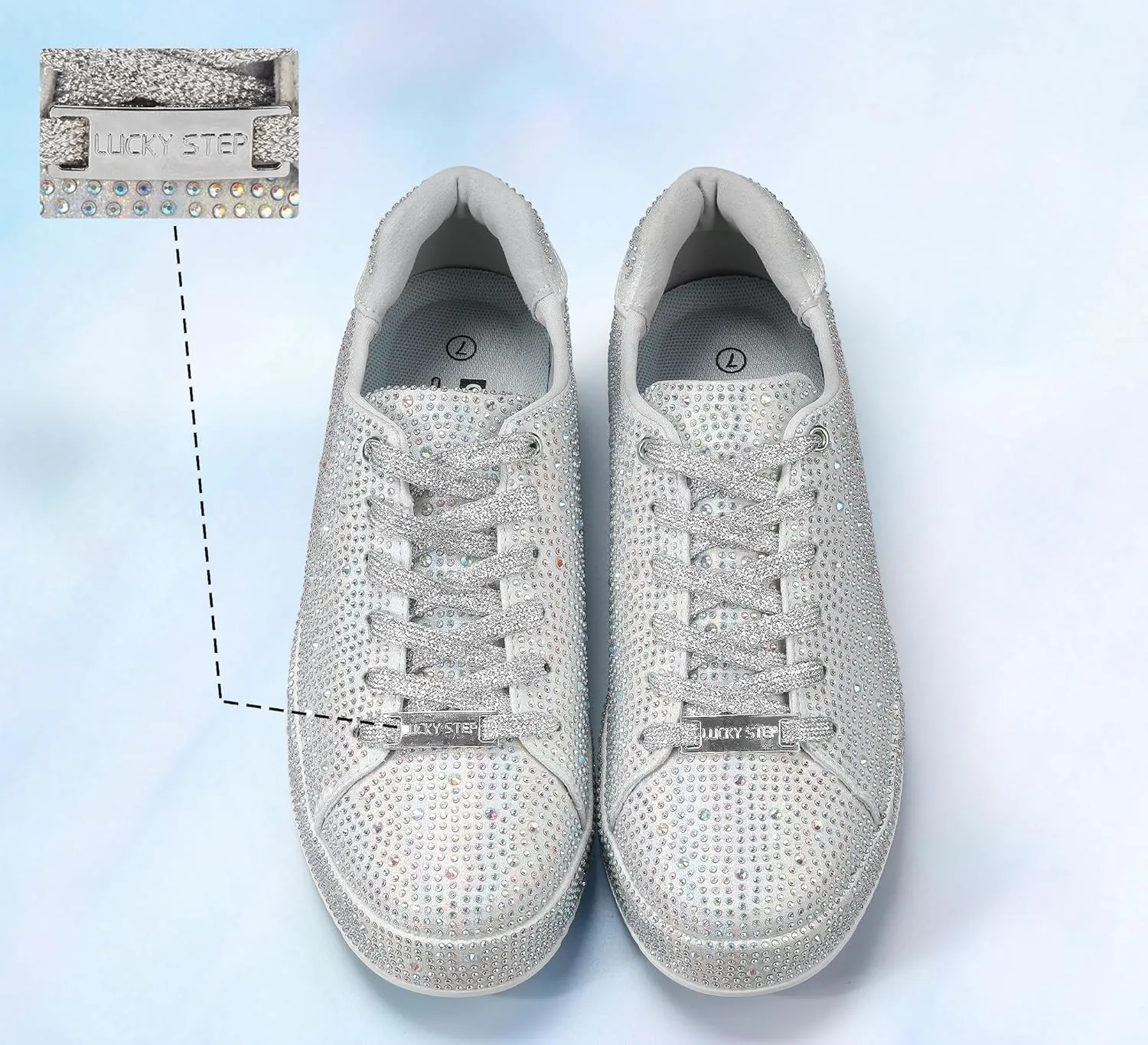 LUCKY STEP Platform Rhinestone Fashion Glitter Sneakers | Sparkly Bling Bedazzled Wedding Bridal Shiny Shoes for Women
