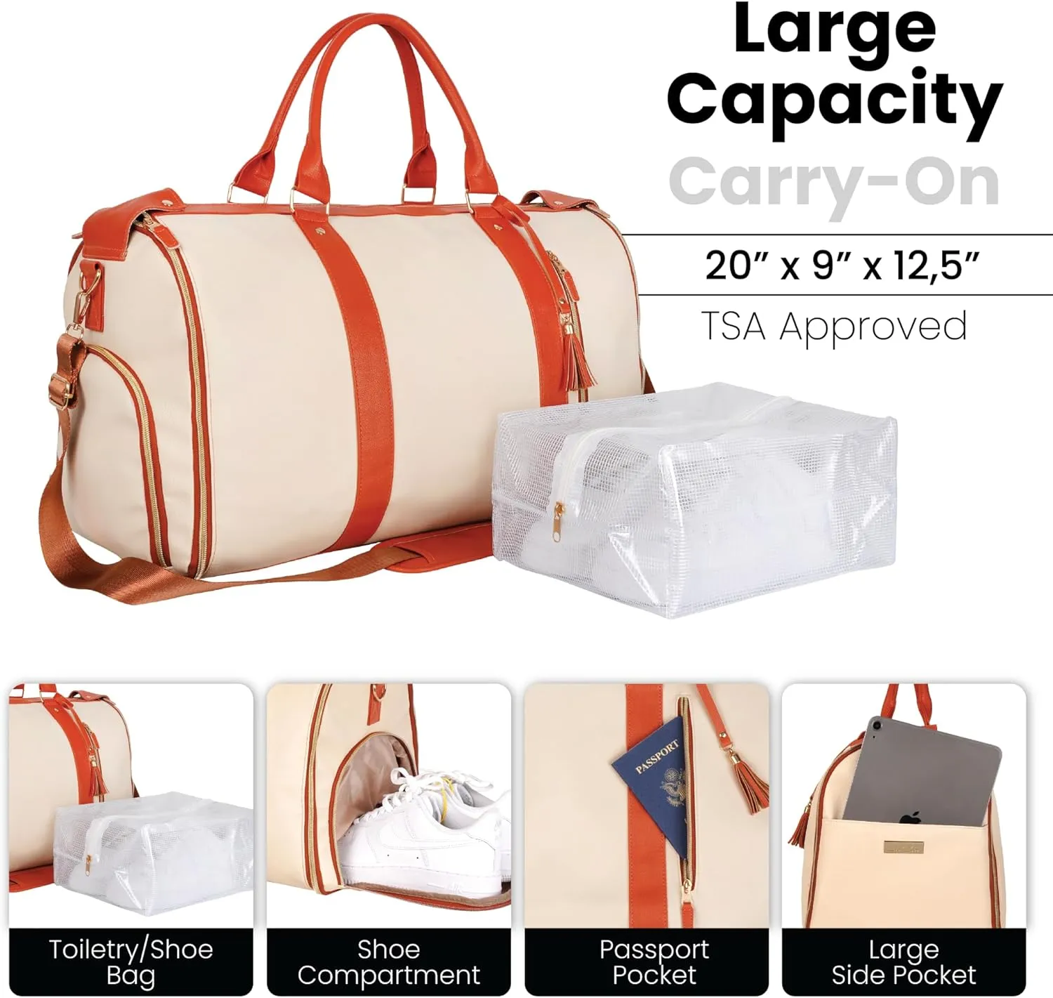 LUHXE Travel Convertible Carry On Garment Roller Bag with Shoe Pouch & Detachable Shoulder Strap – Snow