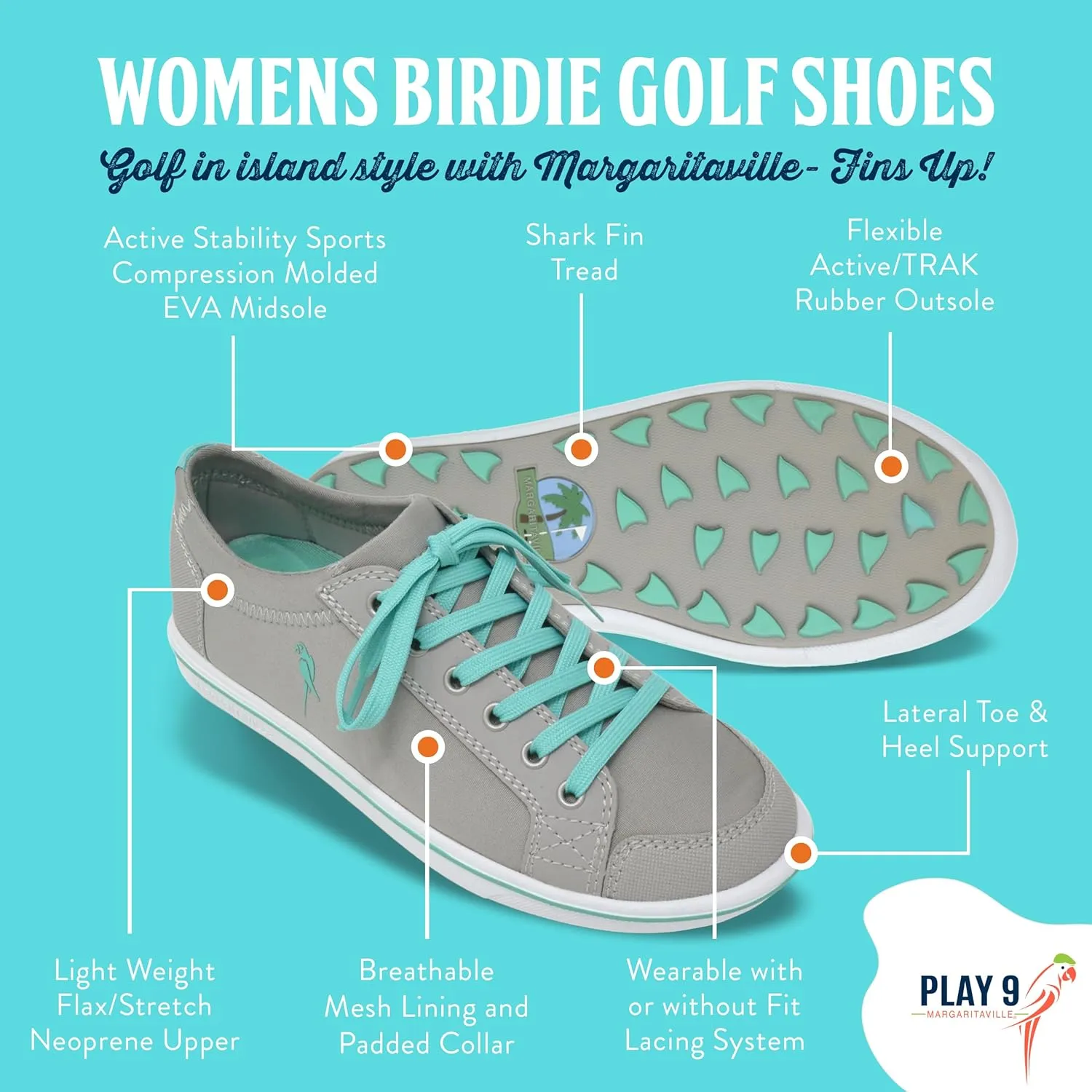 Margaritaville Golf Shoes, The Birdie, Spikeless Womens Golf Shoe, Ladies Golf Footwear with Rubber Toe Guard and Stability Heel Frame, Lace Up Athletic Shoe