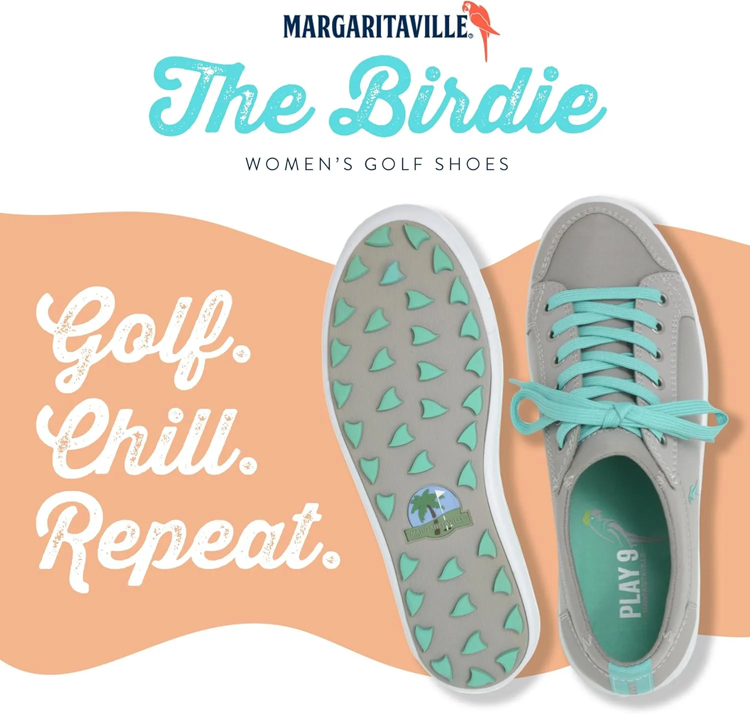 Margaritaville Golf Shoes, The Birdie, Spikeless Womens Golf Shoe, Ladies Golf Footwear with Rubber Toe Guard and Stability Heel Frame, Lace Up Athletic Shoe