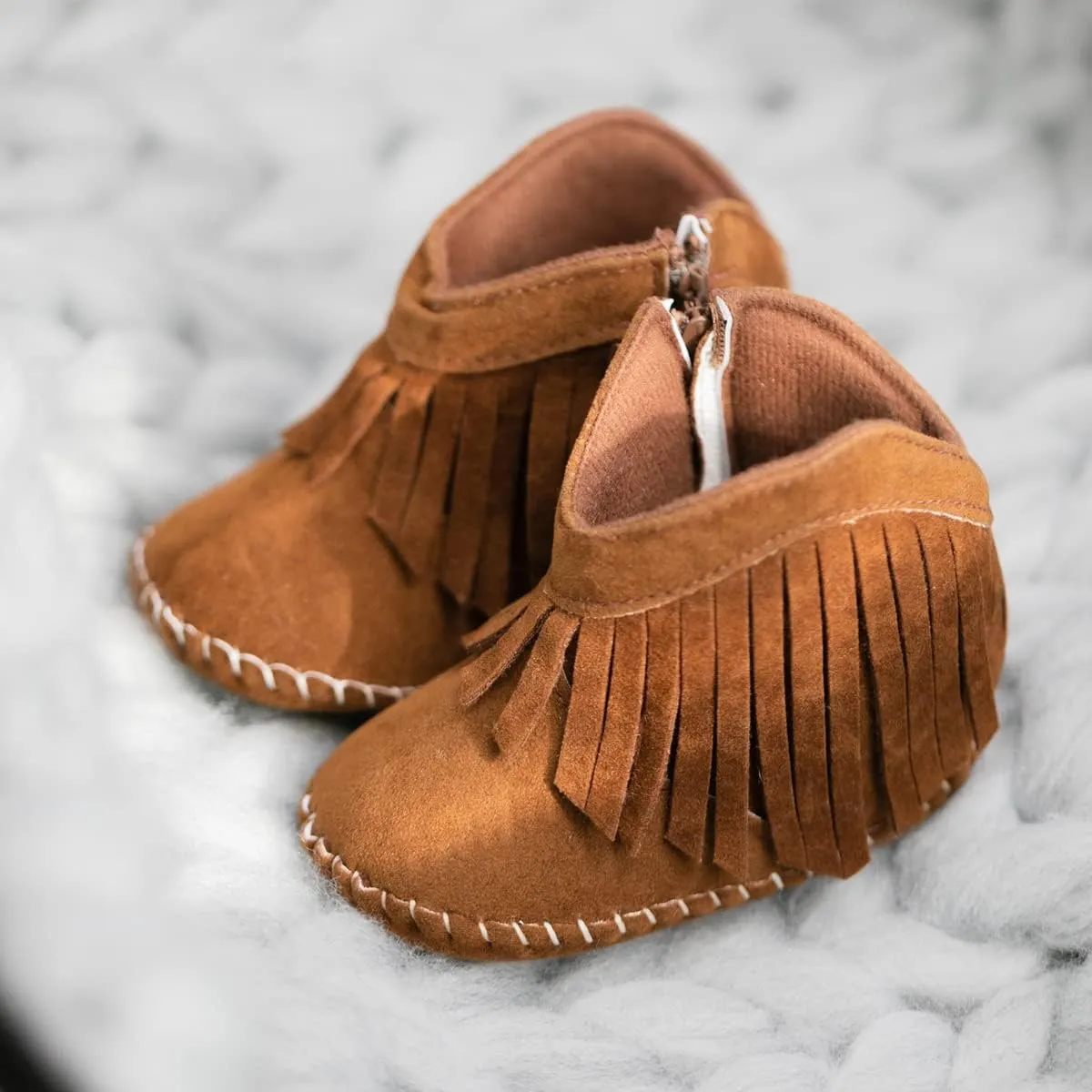 Meckior Baby Girls Cowboy Tassel Boots Side Zipper Moccasins Soft Bottom Non-Slip Toddler Shoe