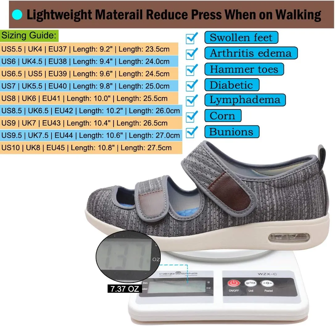 Mei MACLEOD Wide House Slipper Adjustable Strap Edema Shoes for Swollon Feet Diabetic Indoor Outdoor